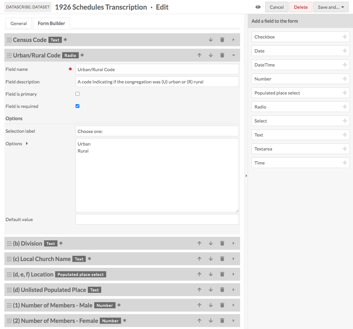 Figure 3. Screenshot from Datascribe of the form builder for transcribing.