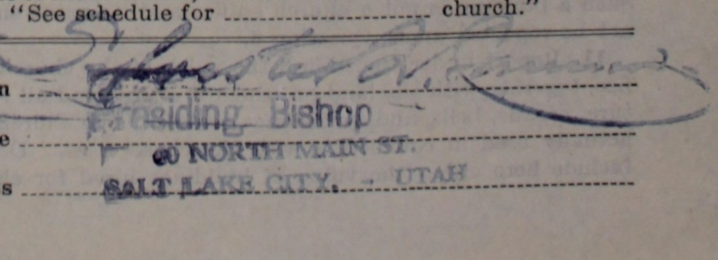 Figure 1. The stamped signature of Sylvester Q. Cannon, the church&rsquo;s presiding bishop, who oversaw the church&rsquo;s participation in the 1926 U.S. Census of Religious Bodies.