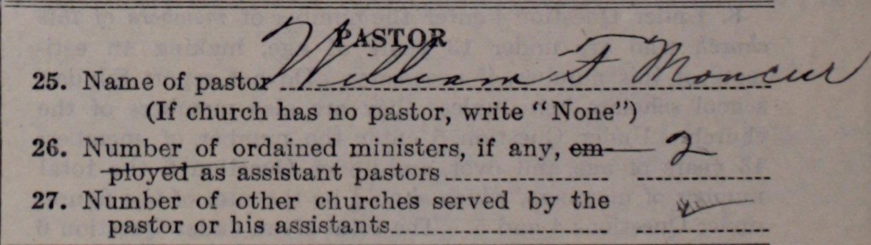 Figure 3. Like every other bishop of a Latter-day Saint ward, William F. Moncur had two counselors, listed here as &ldquo;ordained &hellip; assistant pastors.&rdquo;