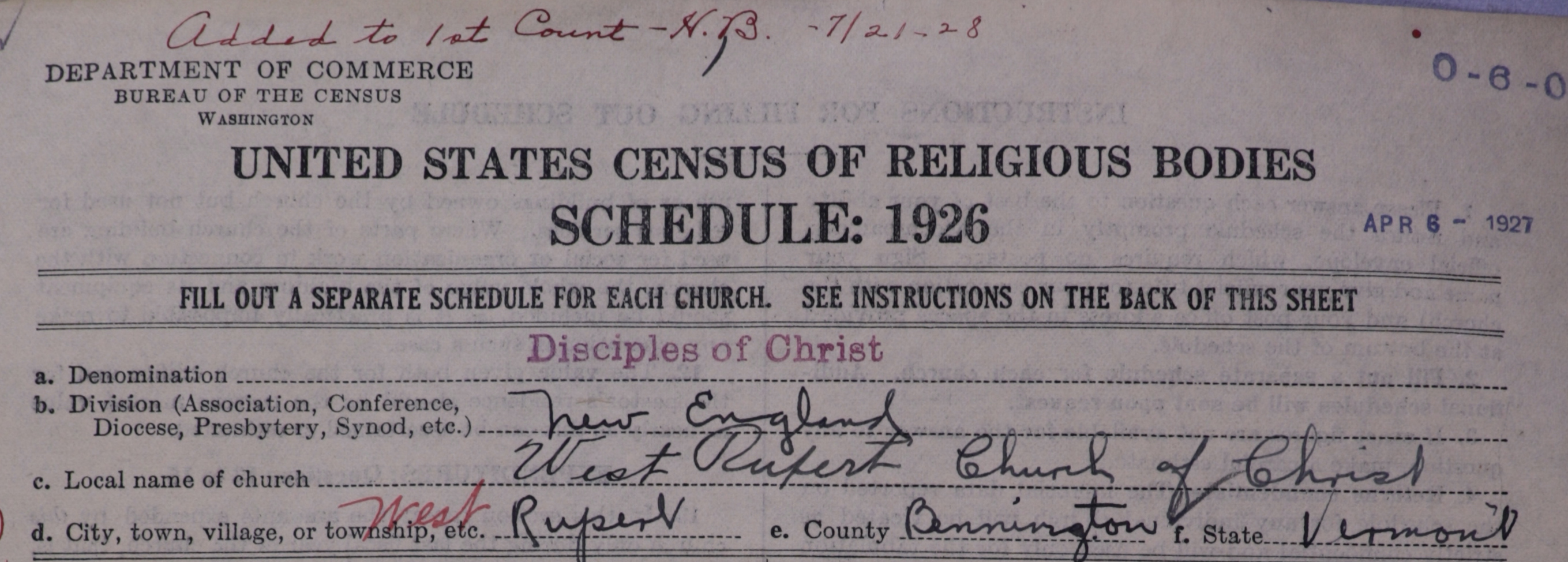 A schedule from a Disciples of Christ church in Vermont.